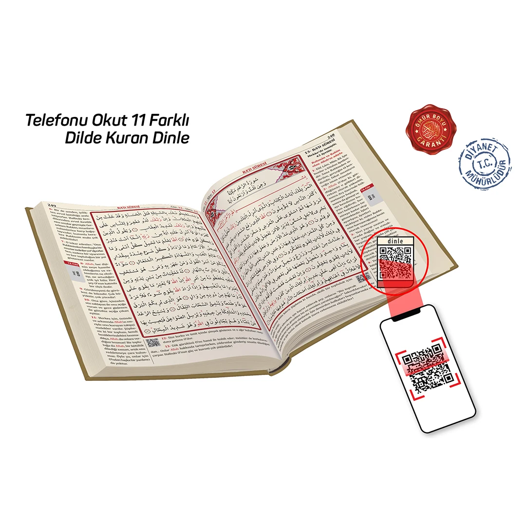 The Holy Quran and Turkish translation Qr Listening in 11 Languages Muslim gift Islamic Amin Medium Size 17x25 cm Eid Mubarak