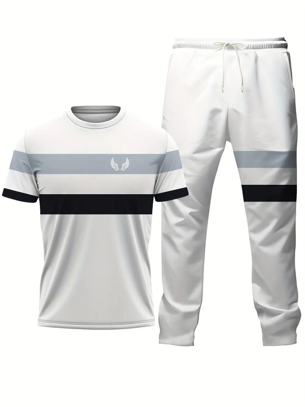 

Fashionable Summer Men's Stripe Printed Comfortable Breathable Round Neck T-shirt Pants Set Outdoor Urban Casual Clothing