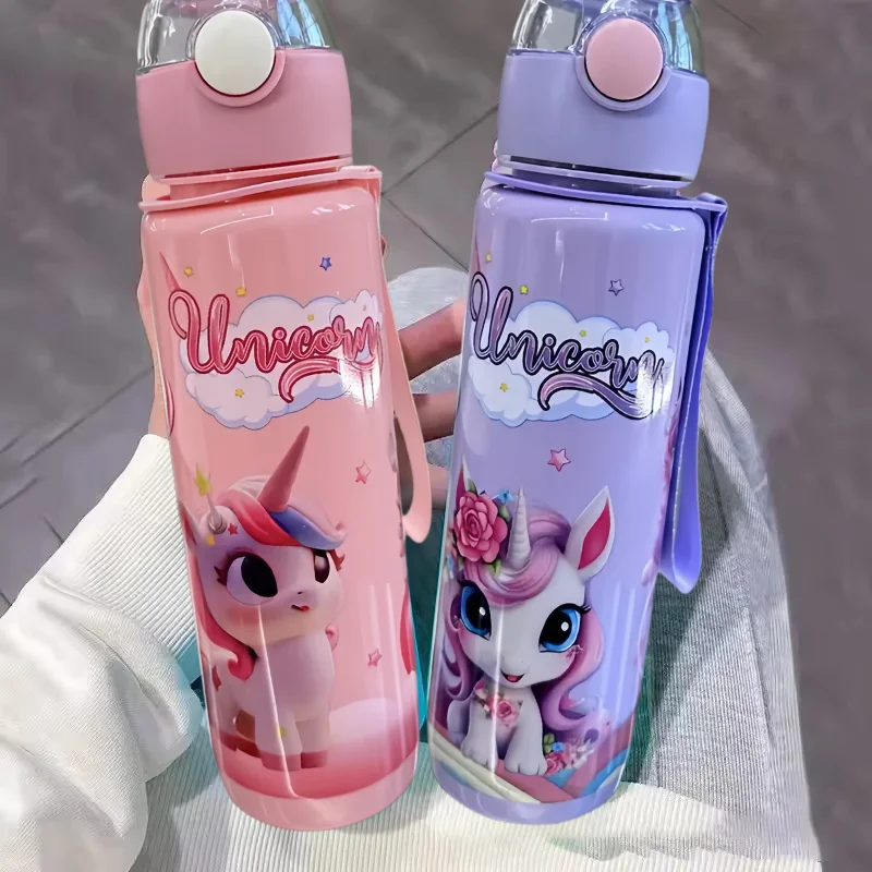 700ml Cute & Durable Cartoon Space Cup with Hand-held Ring BPA-Free High Temperature Resistant Portable Outdoor Water Bottle