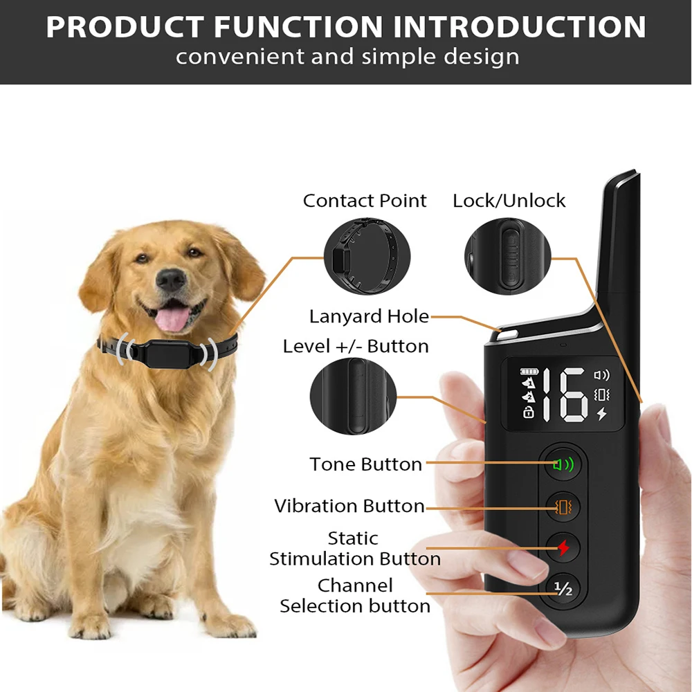 For 2 Collars  Electric Shock Column Powerful Electric Shock Collar Dog Vibration Electric Shock 300M Remote Control Training