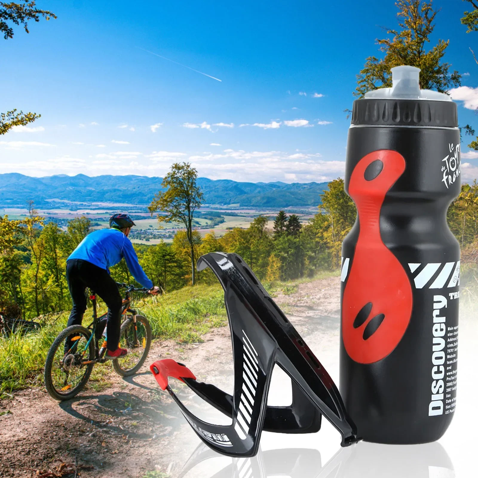 AliExpress 750ml Sports Water Bottle with Bottle Holder and Mountain Bike Holder with Attached Lid for Exercise