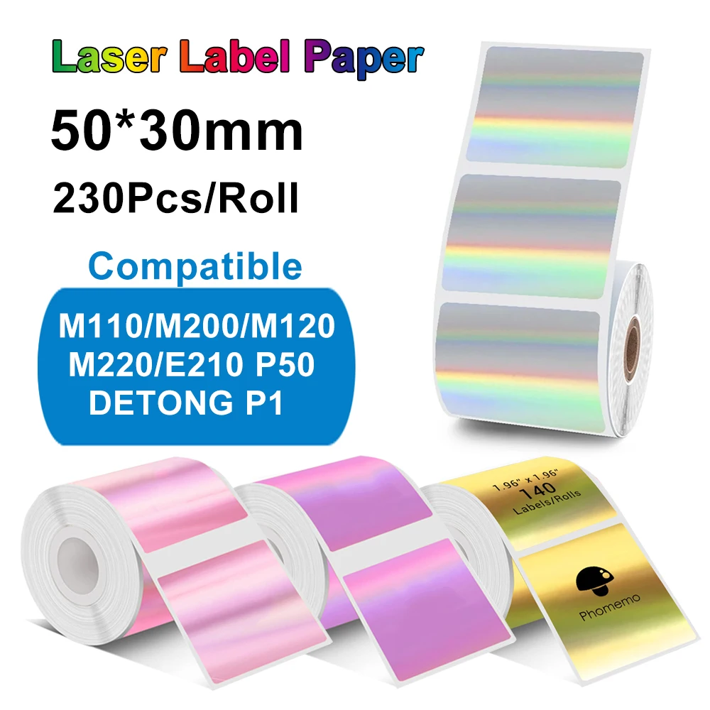 2 Inch 50x30mm Label Sticker Laser Pink Silver Gold Thermal Label Waterproof 40x30mm 50x50mm Adhesive Paper for M110/M120/M200/M