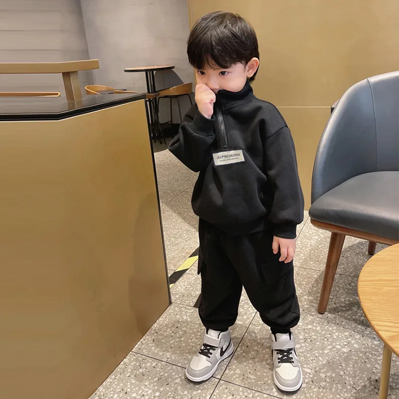 Spring Autumn Baby and Boys Half Zip Sweatshirt+Sweatpant School Kids 2PCS Tracksuit Children Jogger Outfit Workout Set 1-12 Yr