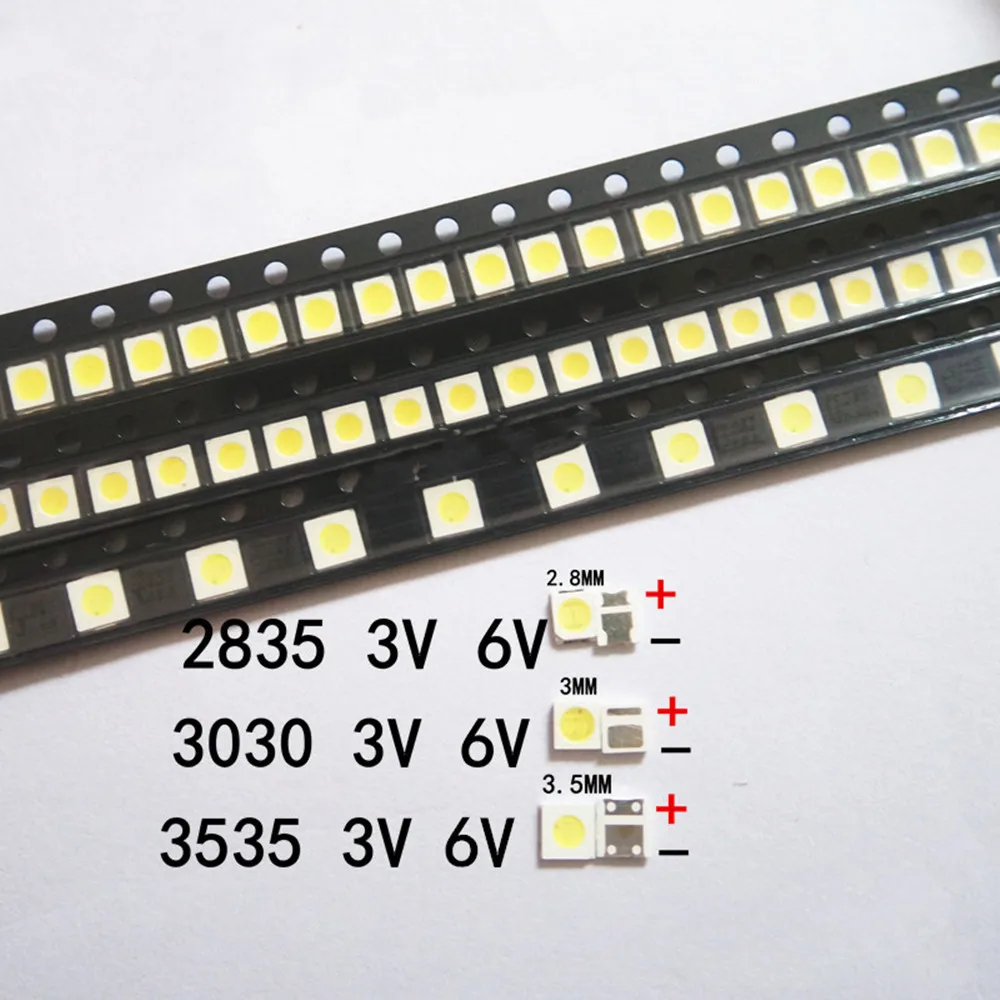 100PCS LED TV Lamp Beads  2835 3030 3535 Repair LED LCD TV Backlight 1W 3V 6V Cold White Light TV Accesories