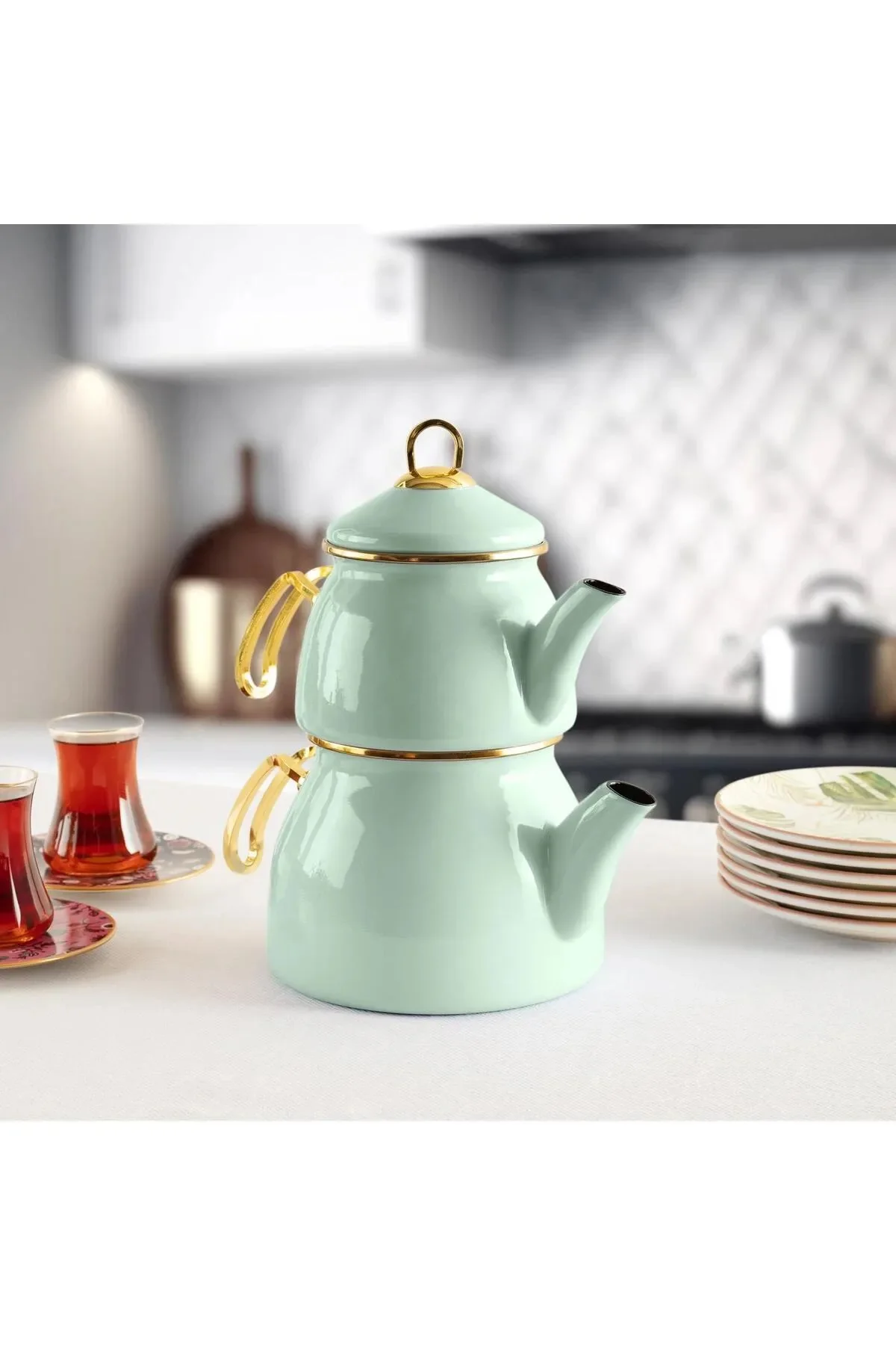 Soft Green - Large Size Enamel Teapot is a useful gift