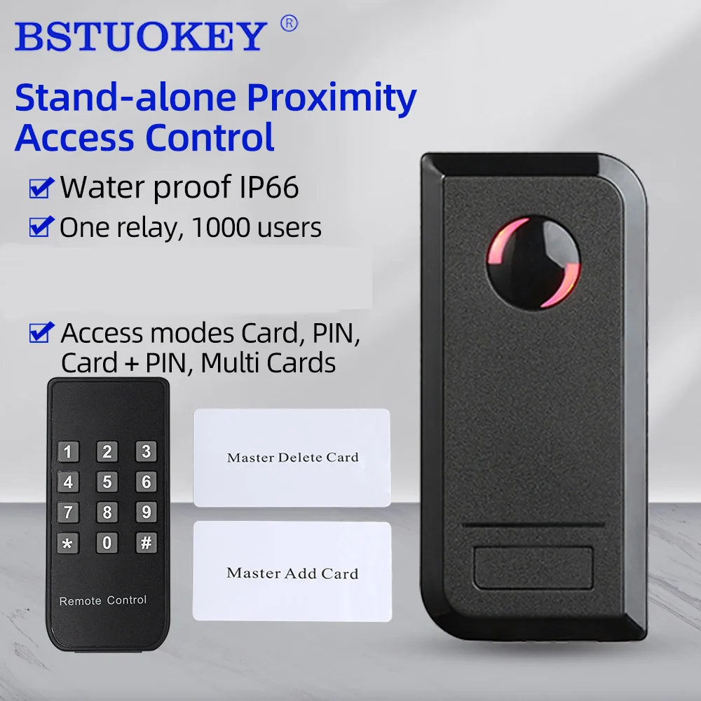 

Standalone Waterproof Rfid Door Access Control System 125Khz Proximity Card Reader 2000 user 9-18V Smark Lock Opener