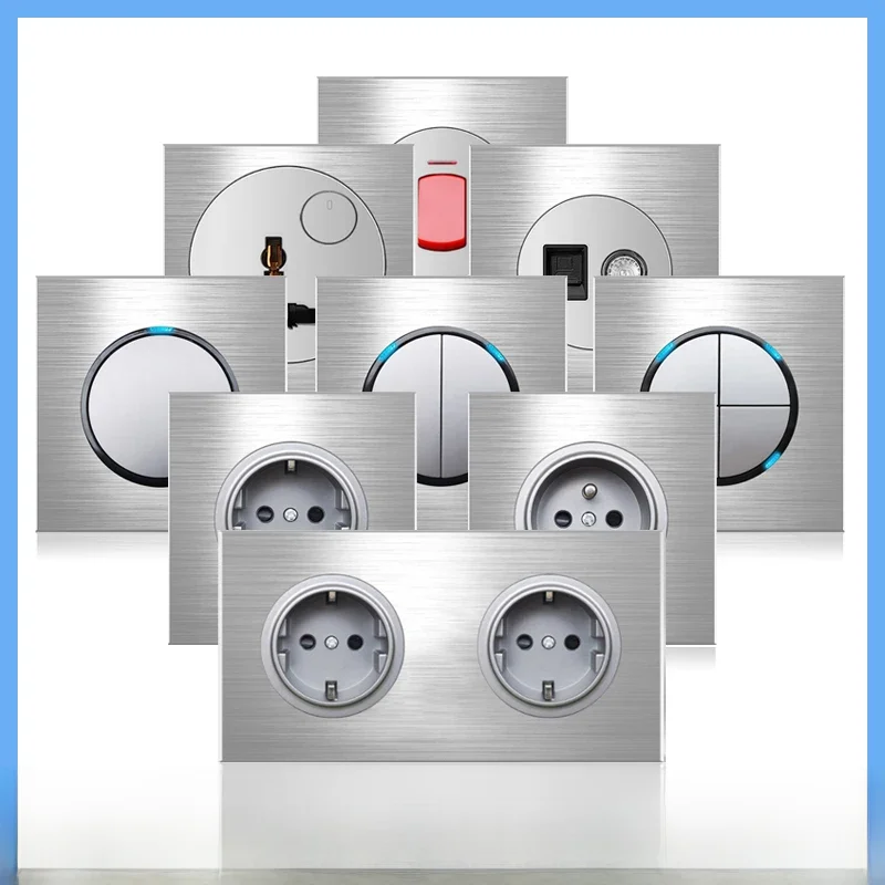 Europejski, brytyjski, francuski luksusowy włącznik/ściemniacz do lampy LED, 1, 2, 3, 4-gangowy, 1- i 2-kierunkowy, włącznik/wyłącznik, okrągły panel włącznika z aluminium, przeznaczony do użytku — 2