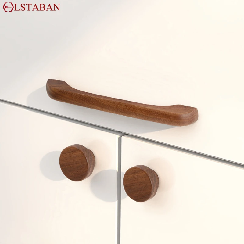 Walnut Beech Kitchen Cabinet Handle Drawer Solid Wood Furniture Door Drawer Round Knob Cupboard Wooden Handle Hardware Long Pull