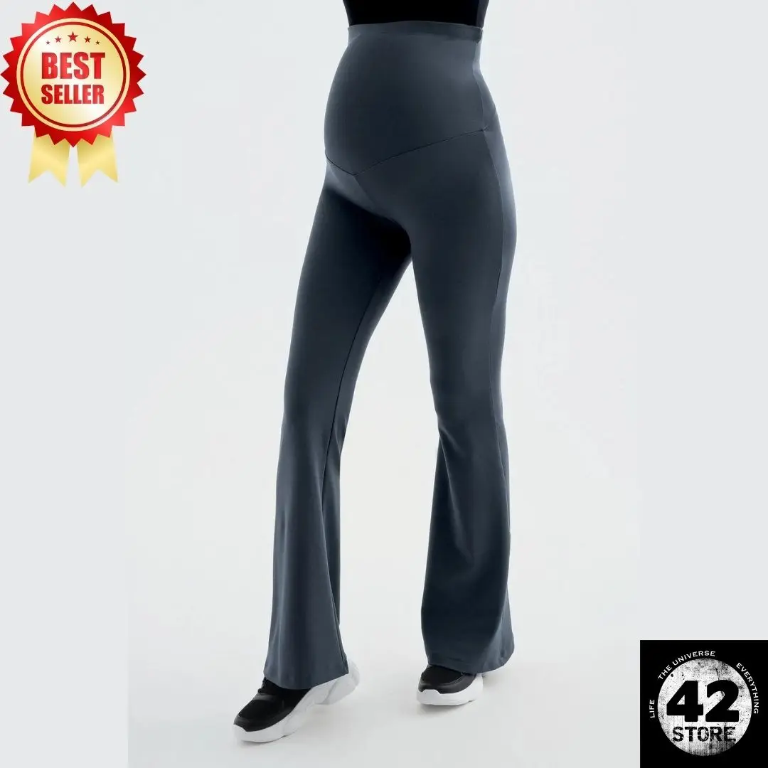 Wide Leg High Waist Flexible Maternity Tights Anthracite