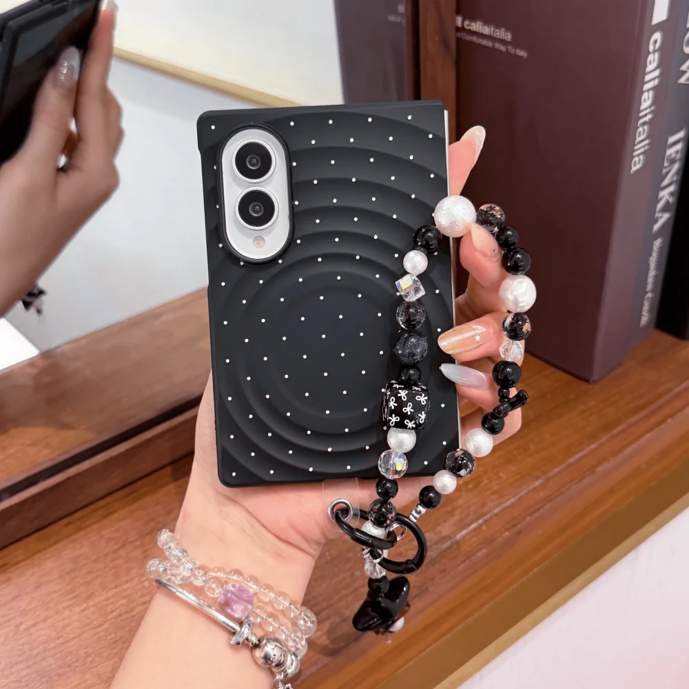 Ins Simple White Polka Dot Black Phone Case For Samsung Galaxy Z Fold 8 zfold8 Foldable Anti-Fall Protective Cover With Magnetic