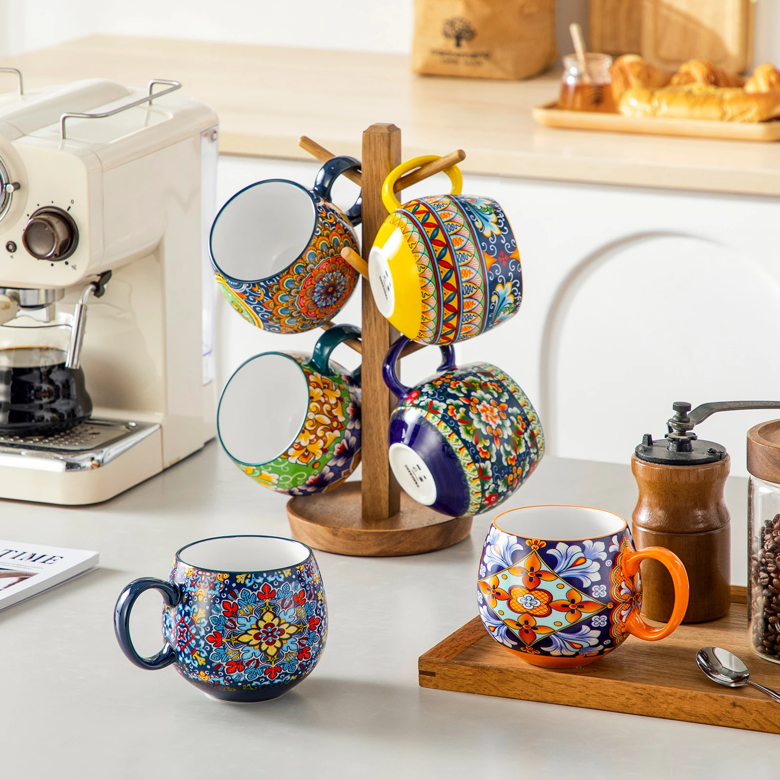 Ensemble de tasses en porcelaine Vancasso 6/12 pièces 18 oz 14 oz, tasses à cappuccino en céramique, vaisselle, tasses à café pour 6 personnes, style bohème