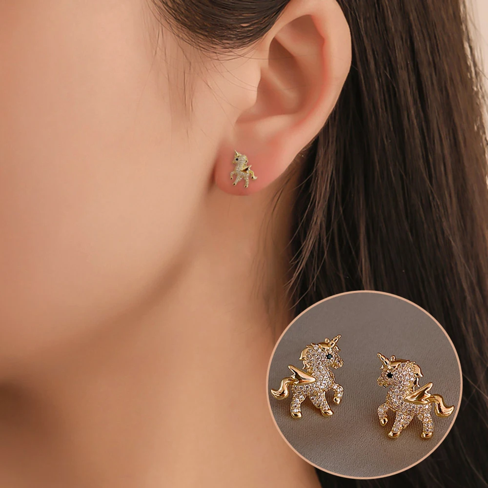 New Unicorn Stud Earrings Crystal Fashion Earrings for Women Girl Earrings Exquisite Jewelry Gifts