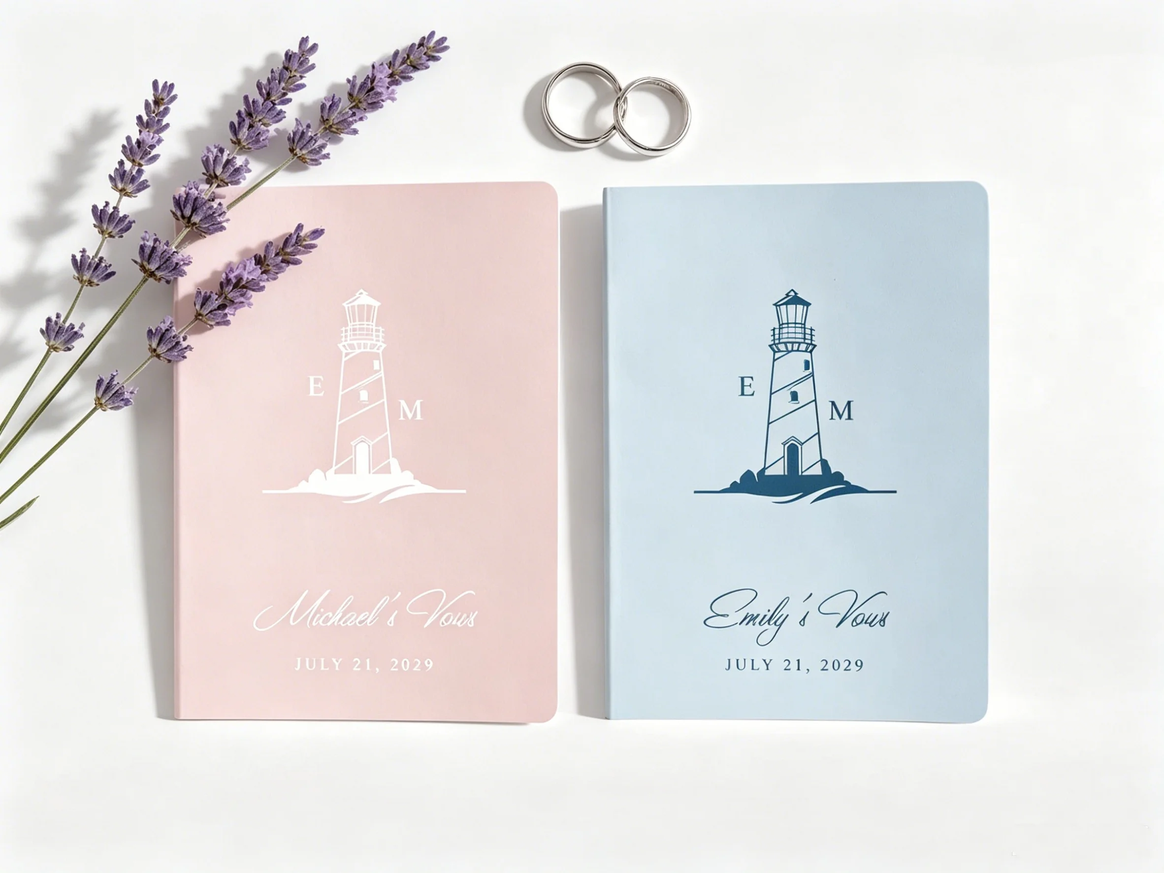 

Custom Lighthouse Vow Books Set Nautical Coastal Wedding Journals His & Hers Keepsake