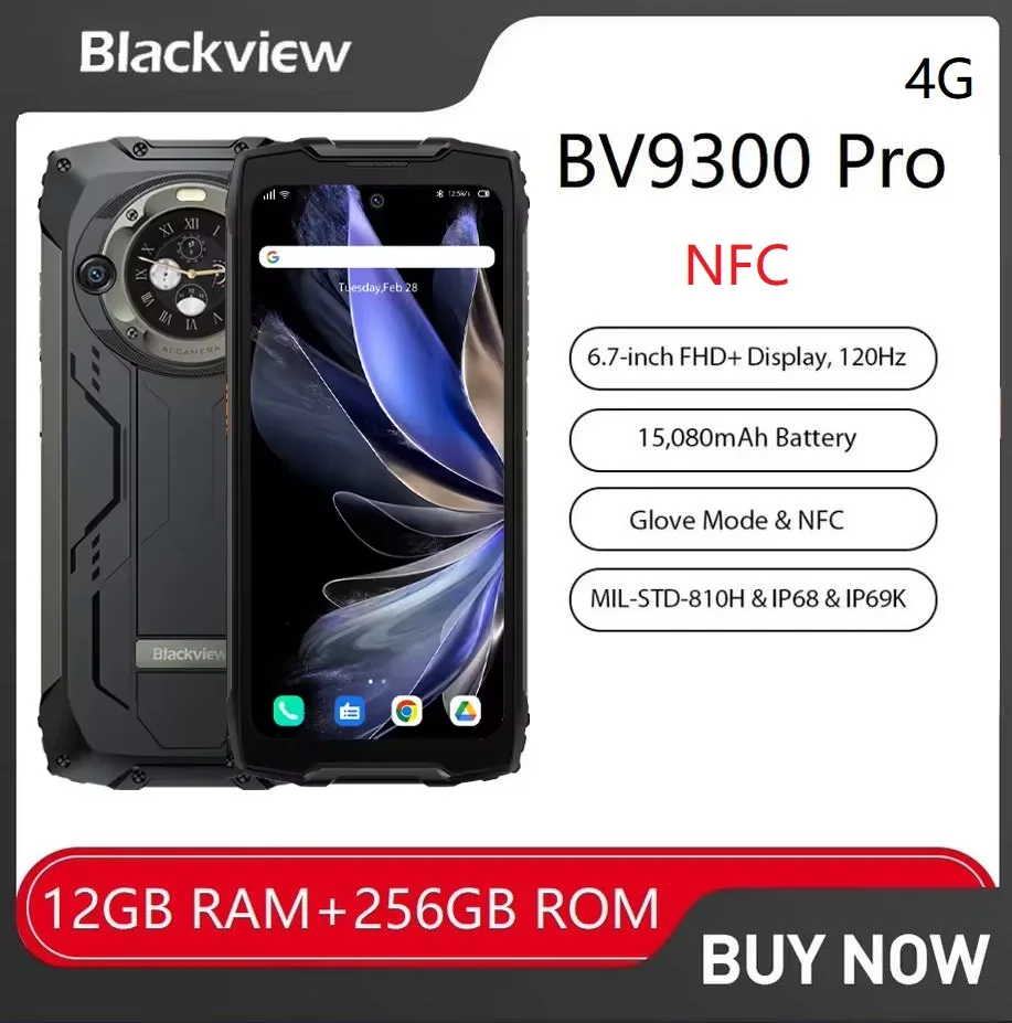 Blackview BV9300 Pro Rugged Smartphone Android 13 ,Octa Core 12GB+256GB 6.7Inch Mobile Phone 64MP Camera 15080mAh 33W NFC Phone