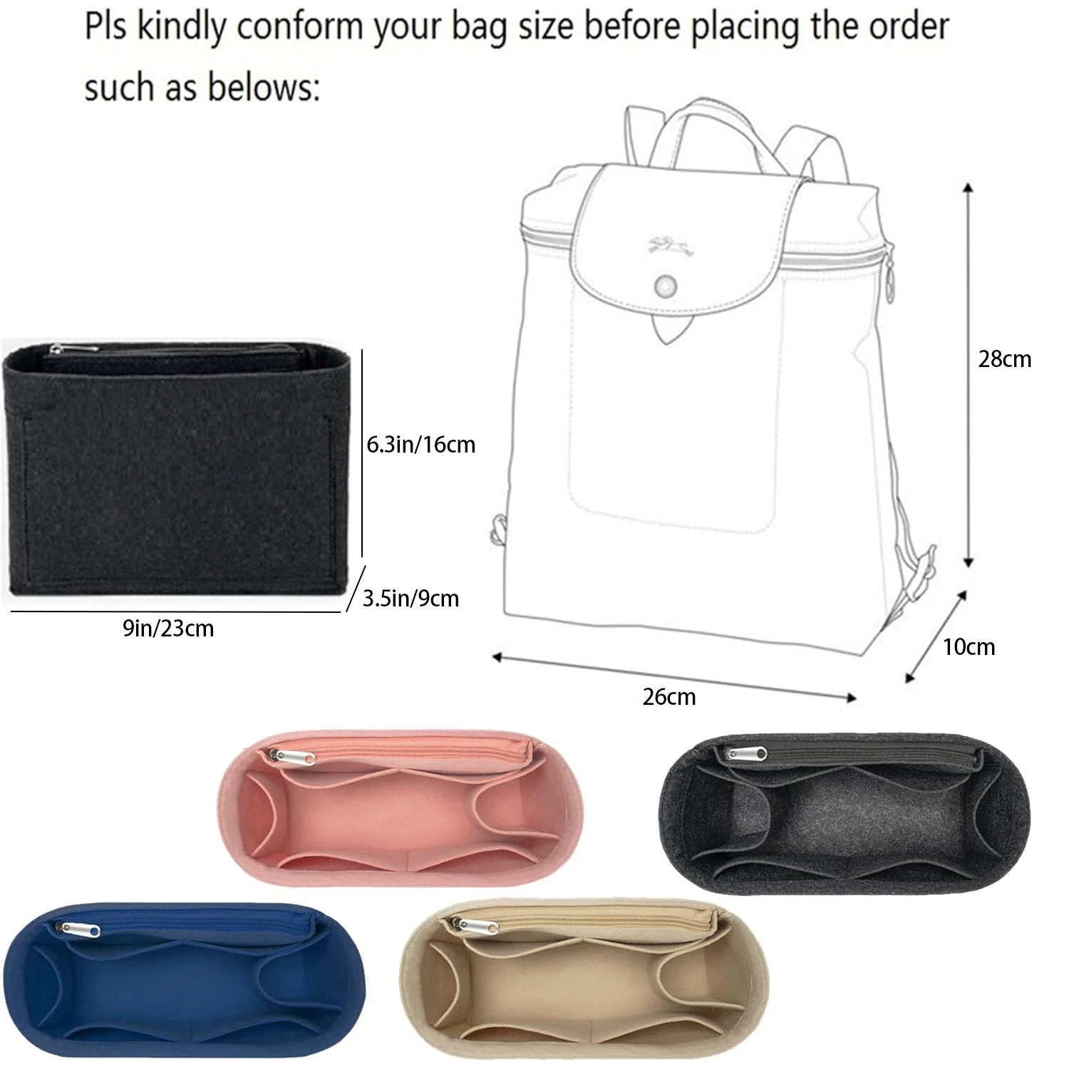 منظم حقيبة الظهر للمحفظة لـ le pliage حقيبة الظهر منظم إدراج حقيبة اللباد متعدد الجيب #2