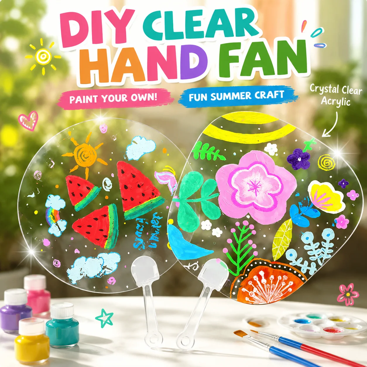 Handmade Diy Transparent Graffiti Fan Blank Hand Drawn Small Fan Cute Painting Hand Cranked Fan Round Fan Surprise Gifts