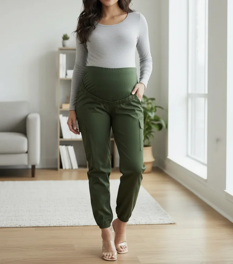Pantalon de maternidad estilo cargo moderno juvenil trendy ropa para embarazada maternidad embarazo suave casual elástico alto se estira gran calidad nuevo bolsas soporte moda casual informal uso diario calle ajustable