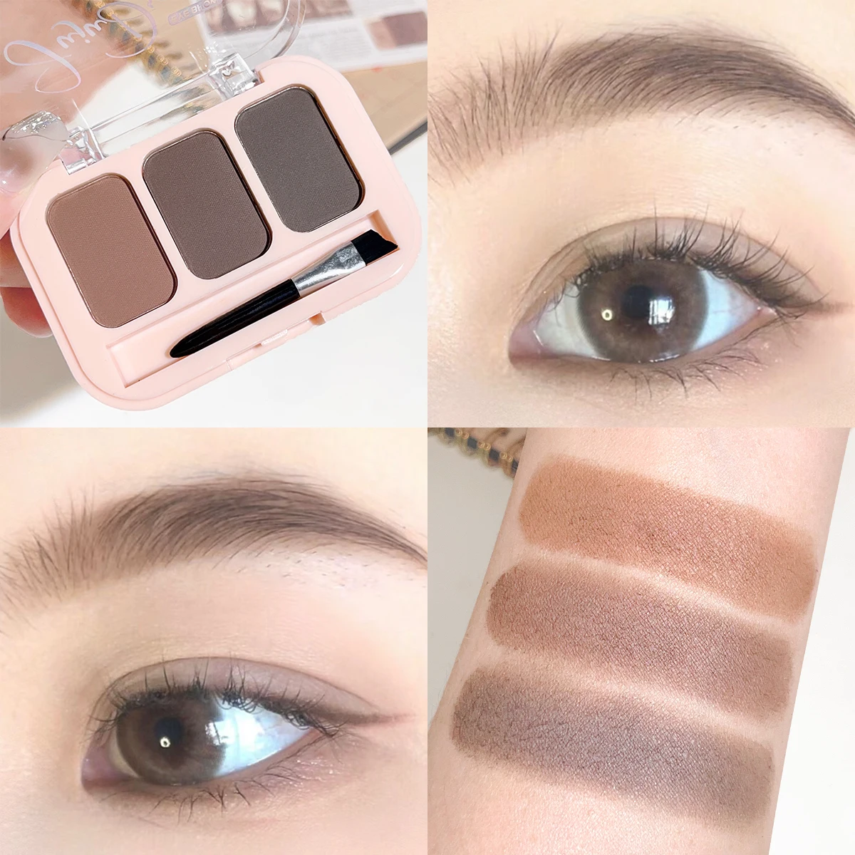 Pó de sobrancelha tricolor: pó de sobrancelha tridimensional natural, maquiagem fácil de aplicar, à prova d'água e não refundante, diariamente