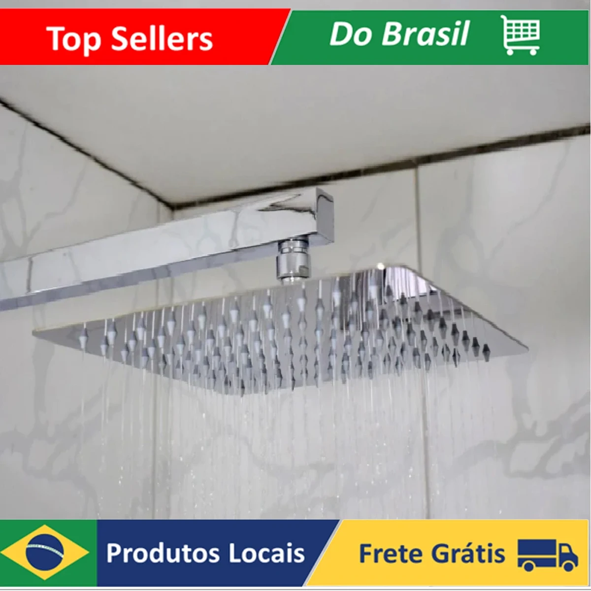 Shower Kit Slim Square Metal Stainless Steel 304 20x20 cm + 40cm Arm Es125