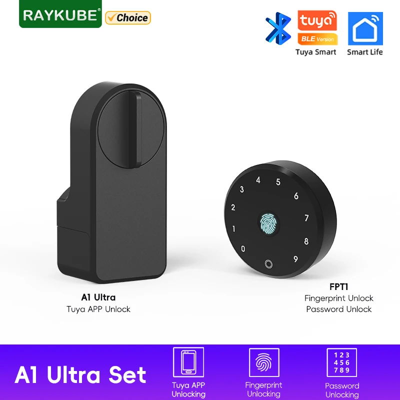 

Новый RAYKUBE A1 Ultra Tuya BLE, интеллектуальный электронный дверной замок, клавиатура с отпечатками пальцев, FPT1, разблокировка, недействительная установка для умного дома
