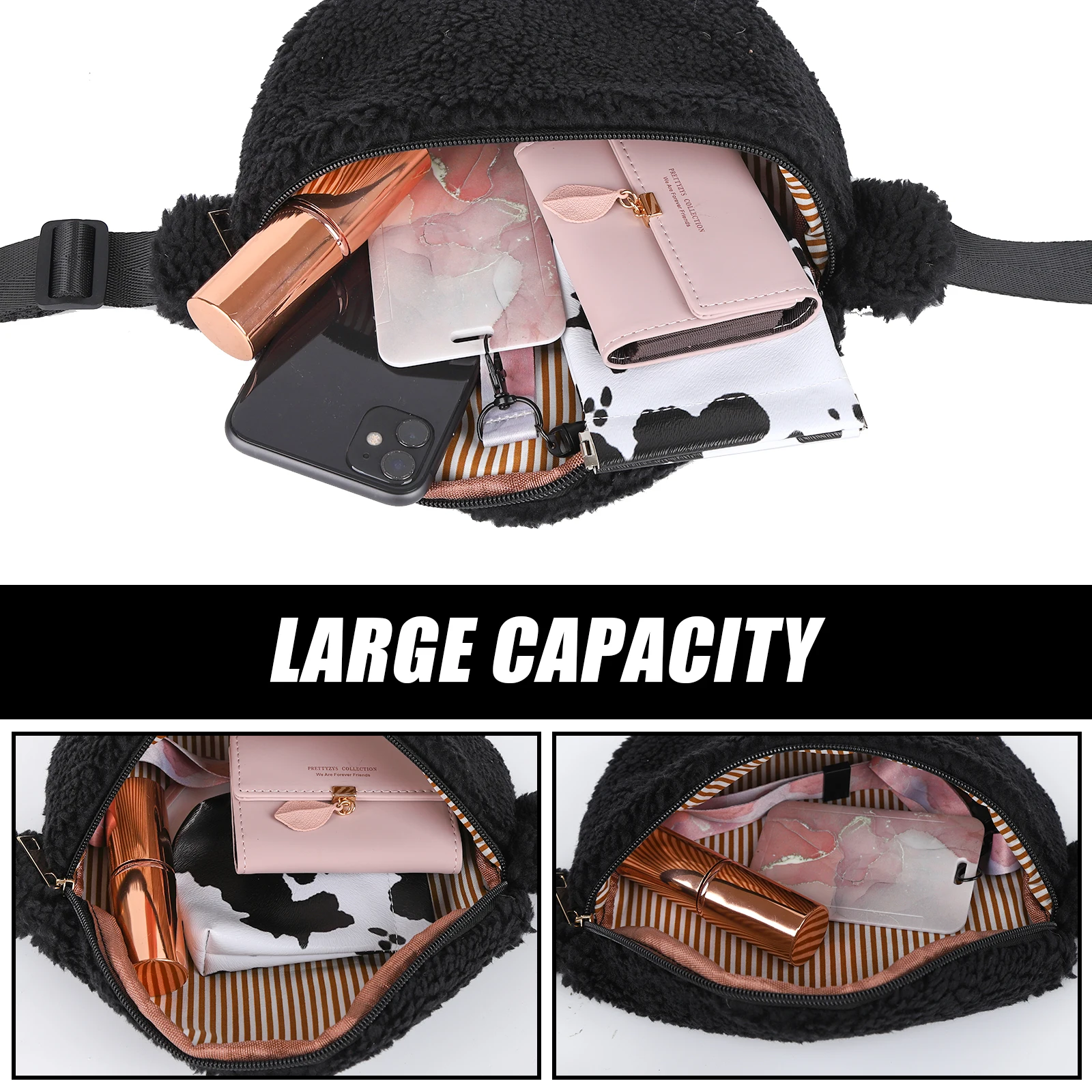 Women\'s Teddy Fur Bag Soft Fashion Waist Packs Casual Versatile Waist Bag Adjustable Belt Crossbody Teddy Bag Bumbags Fanny Pack