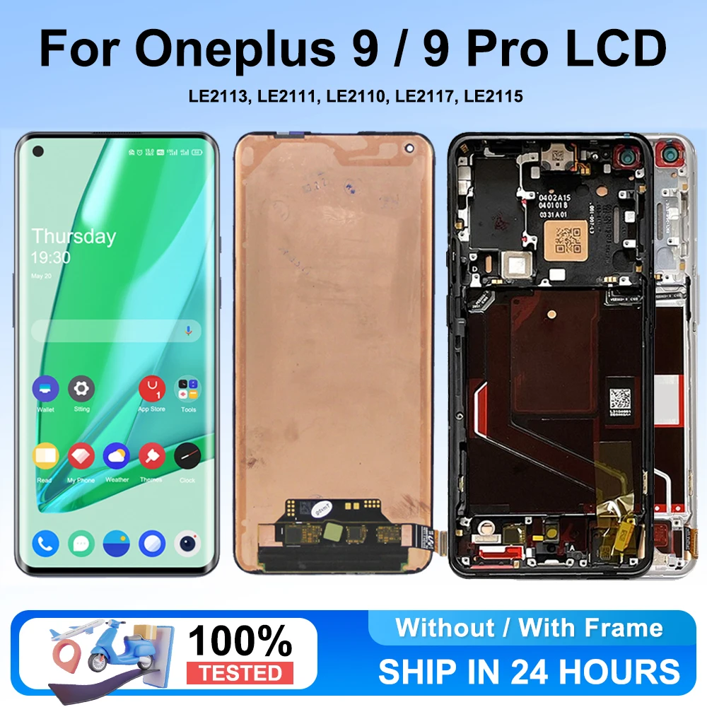 AMOLED Display Screen for OnePlus 9 LE2113 Replacement, Lcd Display Digital Touch Screen with Frame  for OnePlus 9 Pro Screen