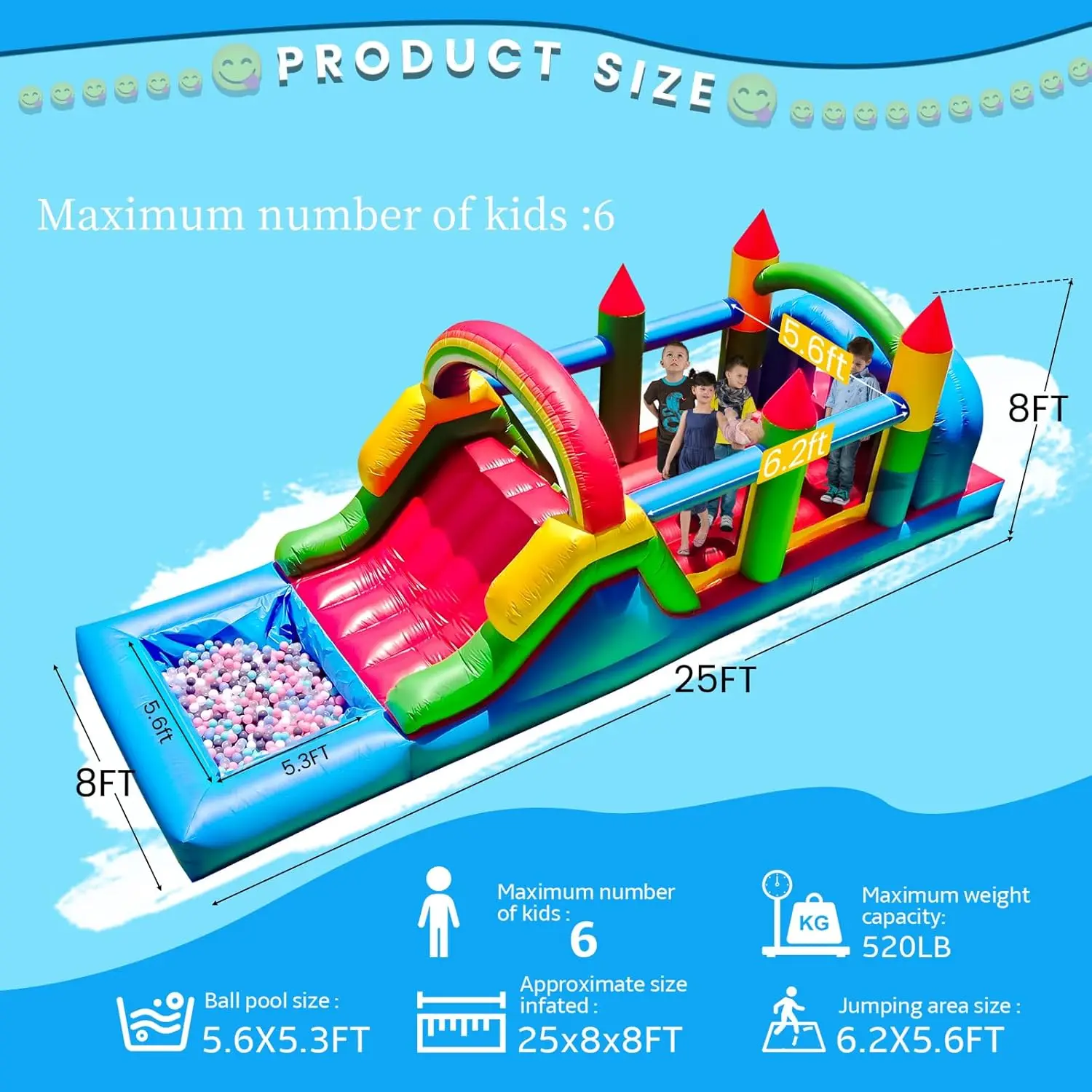 6 In1 Large 25ft Bounce House PVC commerciale gonfiabile percorso ad ostacoli casa di rimbalzo per bambini adulti con piscina bagnata e asciutta