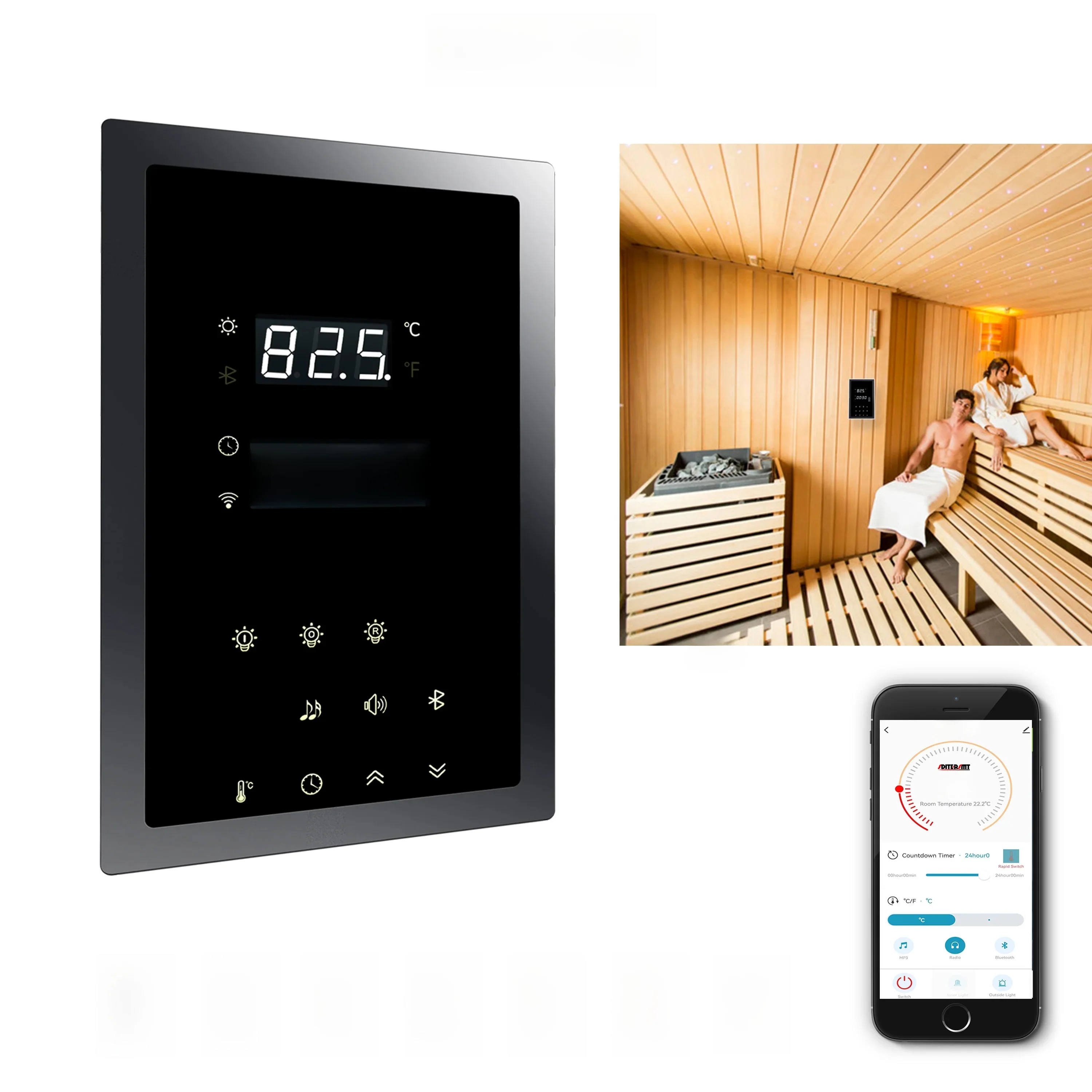 SDITER WIFI 380V 9KW Elektrische Kachel Bedieningspaneel voor Sauna Onderdelen Multifunctionele Temperatuur Licht Fan Muziek Massager Schakelaar - afbeelding 2