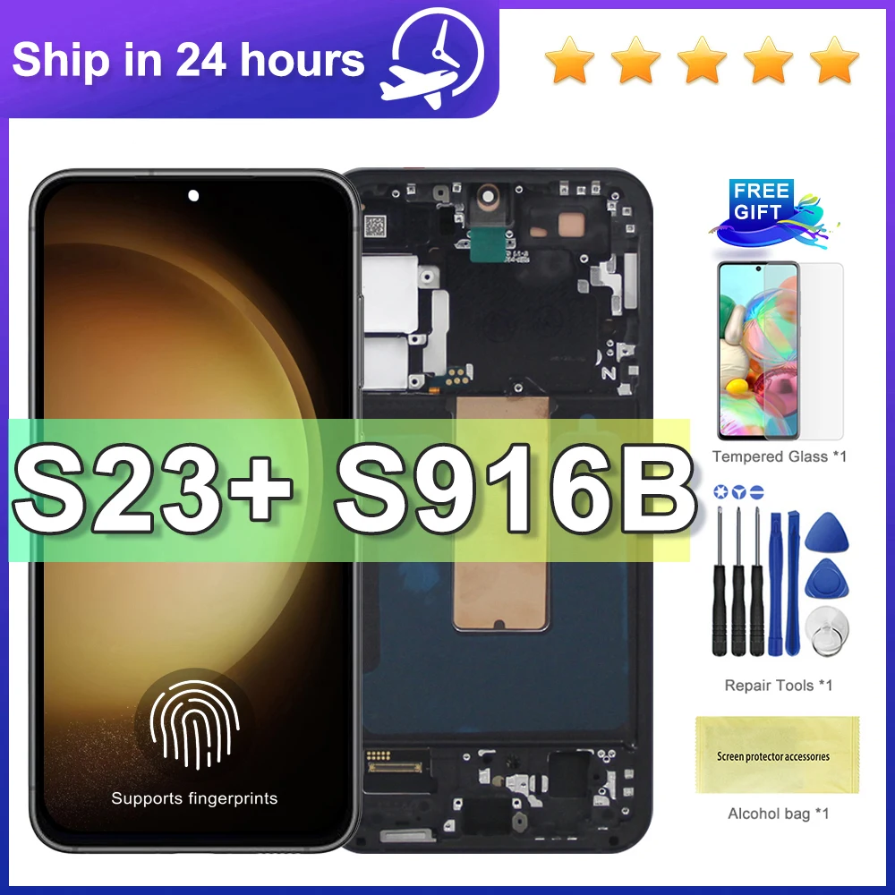 6.6\'\' AMOLED For Samsung S23 Plus LCD SM-G916, SM-G916B Display touch screen Digitizer Assembly S23+ Display With Frame