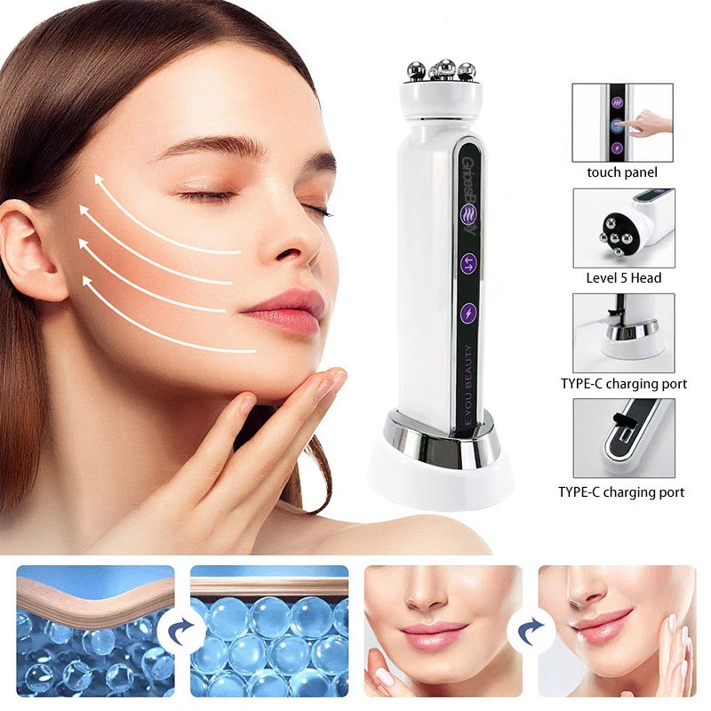 Mini Handheld Facial Heating Rotator EMS LED Light Therapy Forward Reverse Rotary Massage Skin Rejuvenation Anti Aging Massager