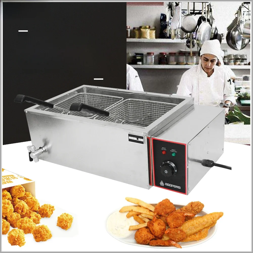 XEOLEO-Frier elétrico comercial, 25L, fritadeira, tanque único, cestas duplas, máquina de batatas