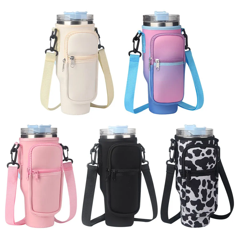 New 40oz Ice Bull Cup Cow Pattern Handle Cup Cover Diving Material Water Cup Bag With Adjustable Strap