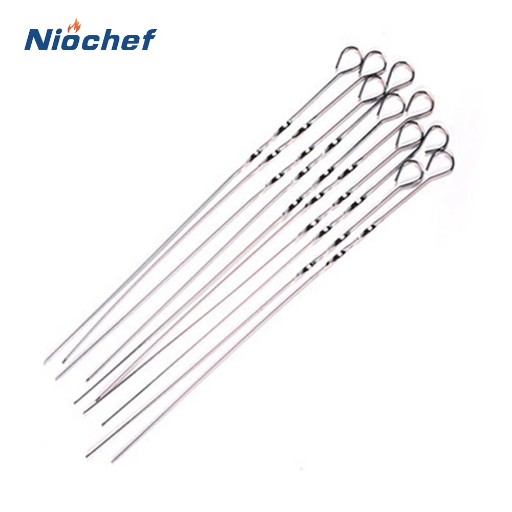 

8pcs BBQ Skewers Stainless Steel Barbecue Needle Reusable Flat Forks Barbeque Skewers Kitchen Outdoor Camping Roast Skewers Tool