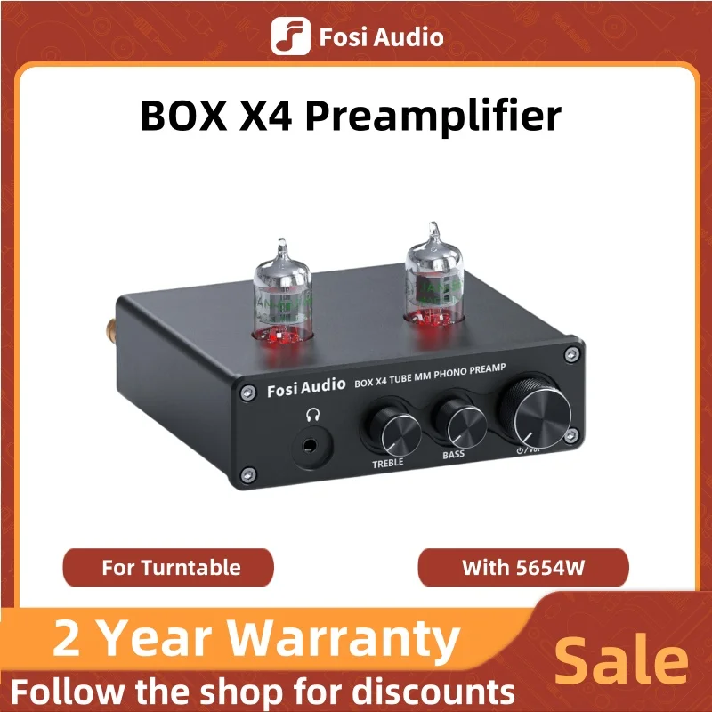 Fosi Audio Phono Preamp for Turntable Phonograph Preamplifier With 5654W Vacuum Tube Amplifier HiFi BOX X4