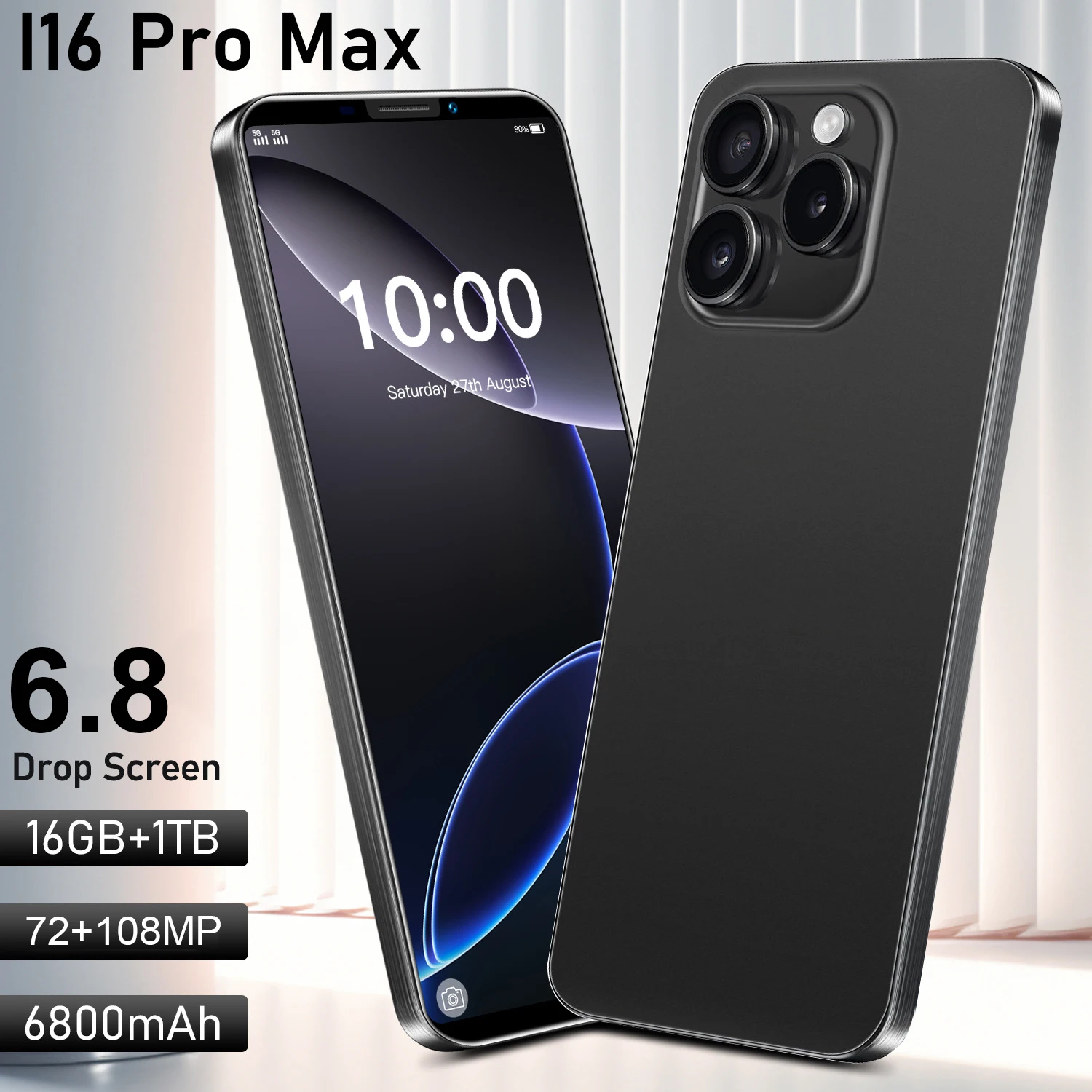 

Original Smartphone I16 Pro max Global version Mobile Phones 16G+1T 6.8'' HD+ Android 14 6800mAh Battery 108MP Camera Cellphone