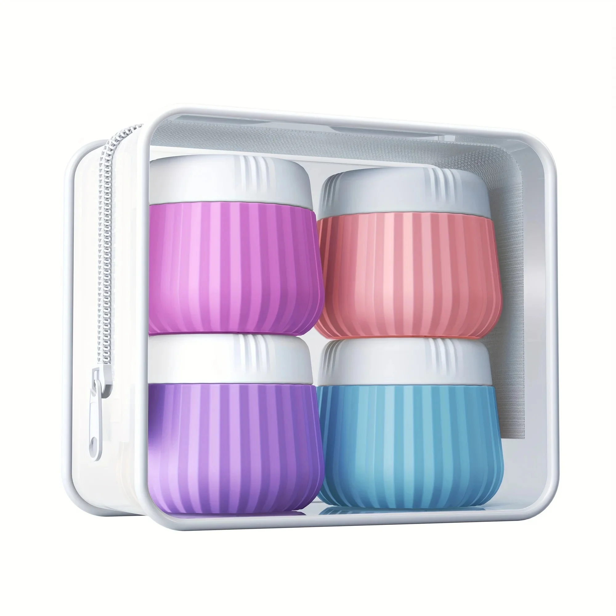 Récipient de voyage de toilette, pot de crème en silicone récipient de voyage approuvé par TSA, avec sac transparent, accessoire de voyage anti-fuite w