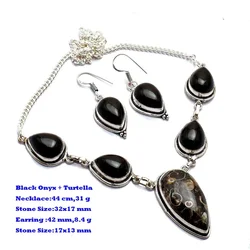Genuine  Black Onyx Turtella Necklace + Earings