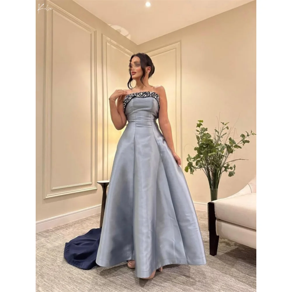 

Kobe Customized Strapless Ankle-Length A-line Prom Dresses Sleeveless Bow Train robes de soirée Satin vestidos de fiesta 2025
