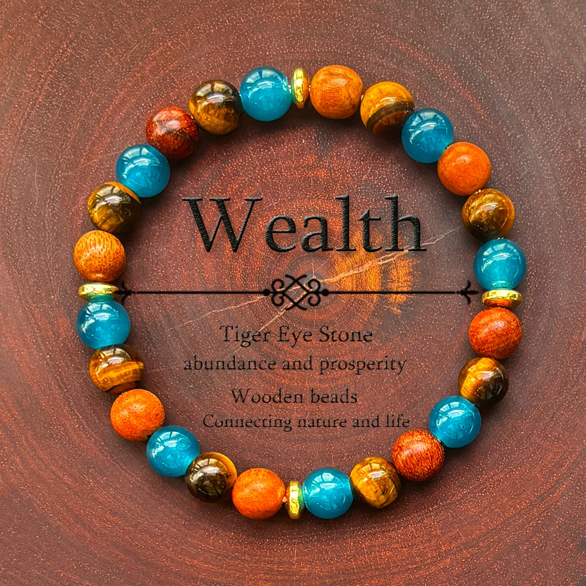 1pc/Abundance and Prosperity Bohemian Bracelet made of Tiger Eye Stone and Natural Wood Beads Handmade Bracelet for Men Women Ho