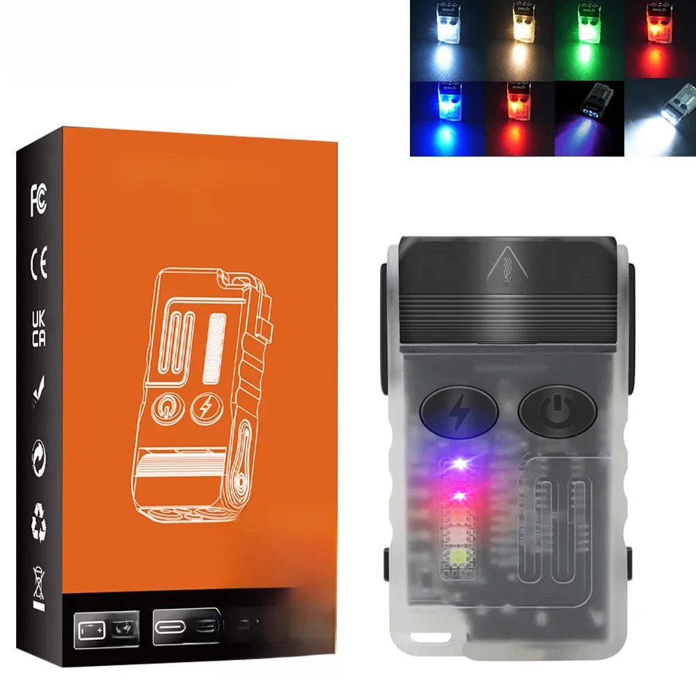 Porte-clés lampe de poche LED BORUiT V20 180 ° Clip de bip magnétique UV rotatif USB-C, Rechargeable, torche de pêche et de Camping, alarme d'urgence