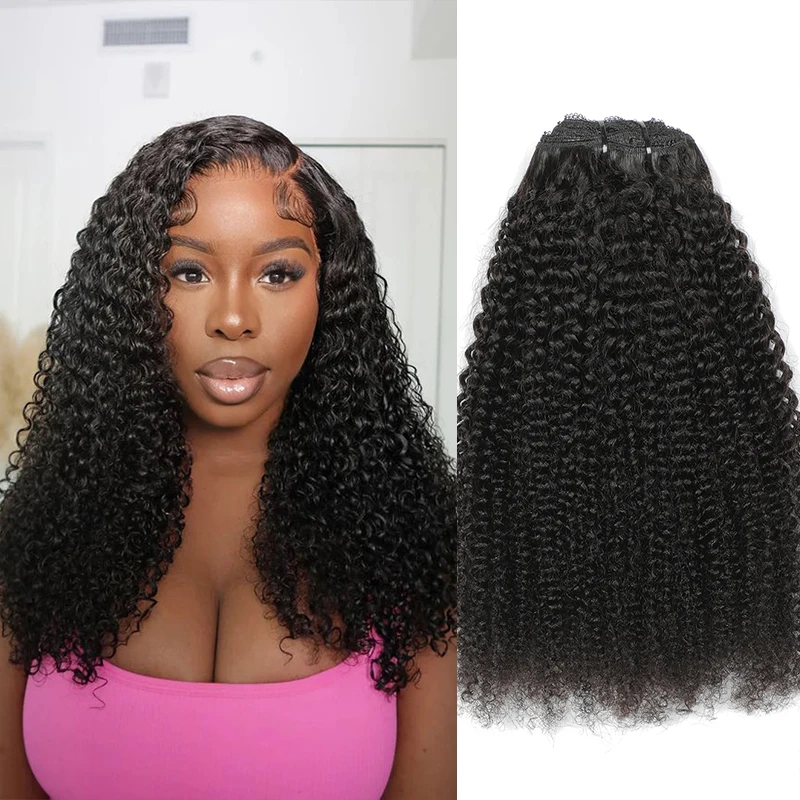 Afro klip rambut manusia ekstensi 100% rambut manusia ekstensi alami Remy Brasil mulus klip dalam rambut manusia tenunan untuk wanita