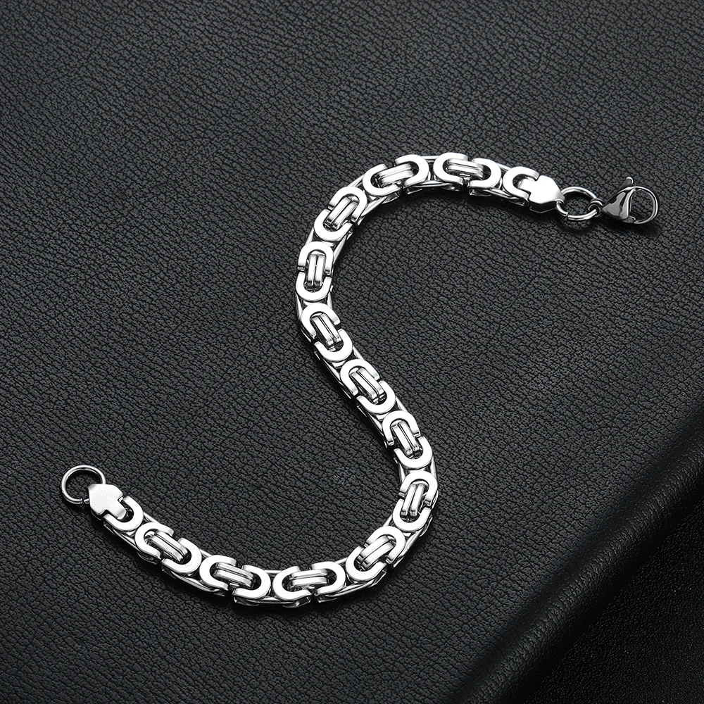 New Arrival Width 6MM 316L Stainless Steel Flat Imperial Chain Bracelet for Men Fashion Classic Party Accessories Birthday Gifts