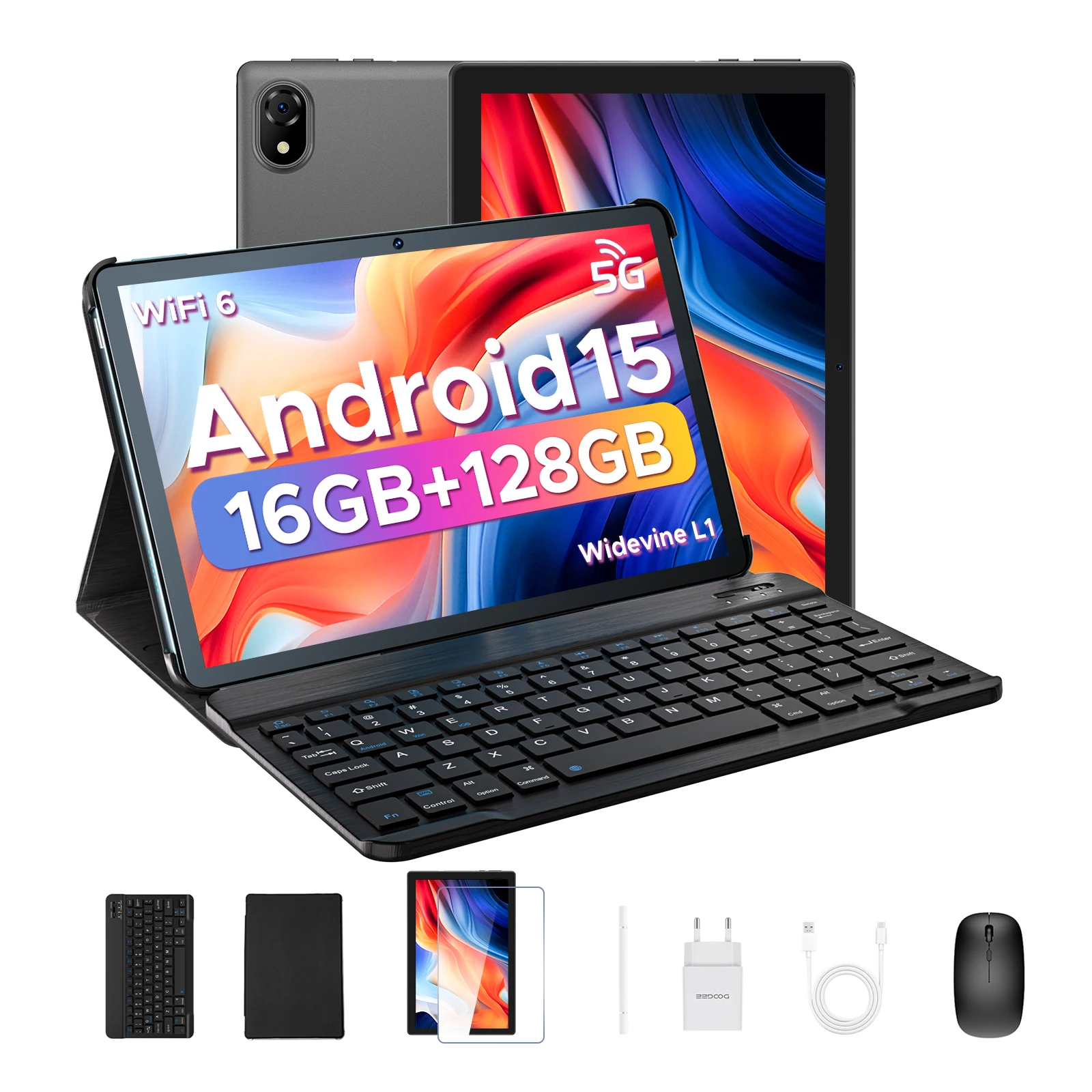 DOOGEE U10 2-en-1 tablette Android 15 10.1 "écran HD 16GB + 128GB 5060mAh WiFi 6 double caméra Widevine L1 Smart Pad PC