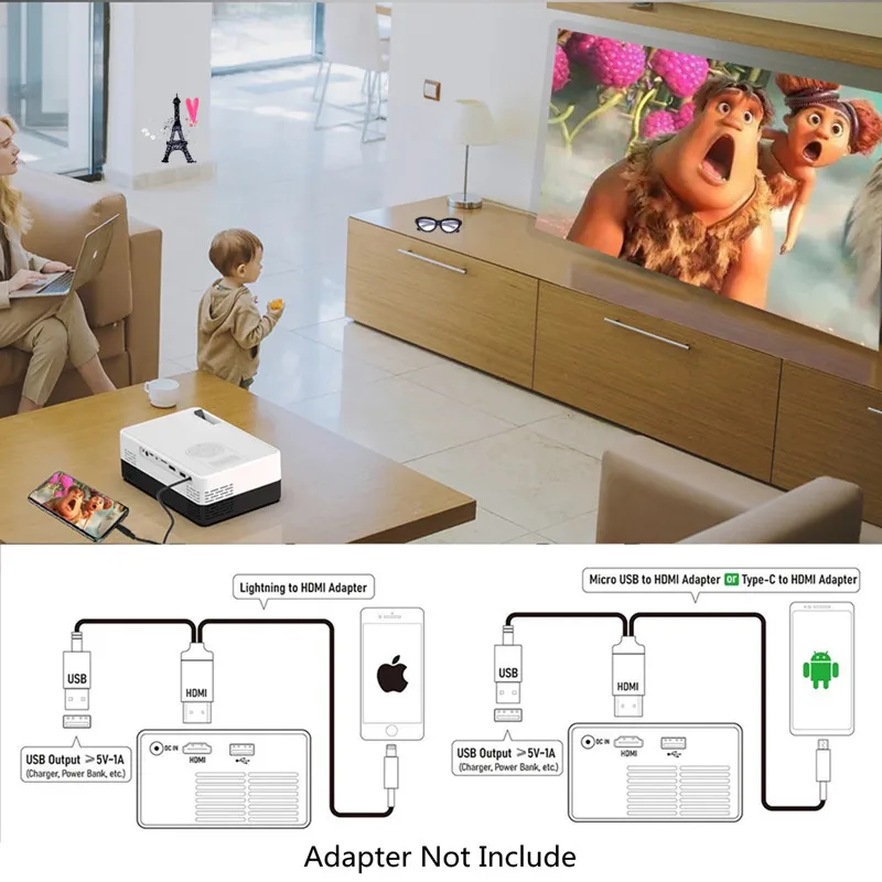 HAMOLB J15 Pro Led Mini Projector for 1080P Supported Home Theater 480x360 Pixels HD-MICompatible USB Video Audio Mini Projector