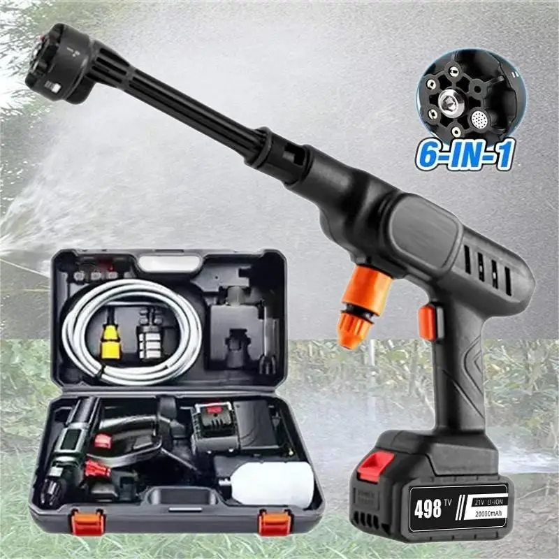 New 6in1 High Pressure Bleher Car Water Gun 20000mAh Home Garden Cleaning Machine Gun No Toolbox for Makita 18V Batt