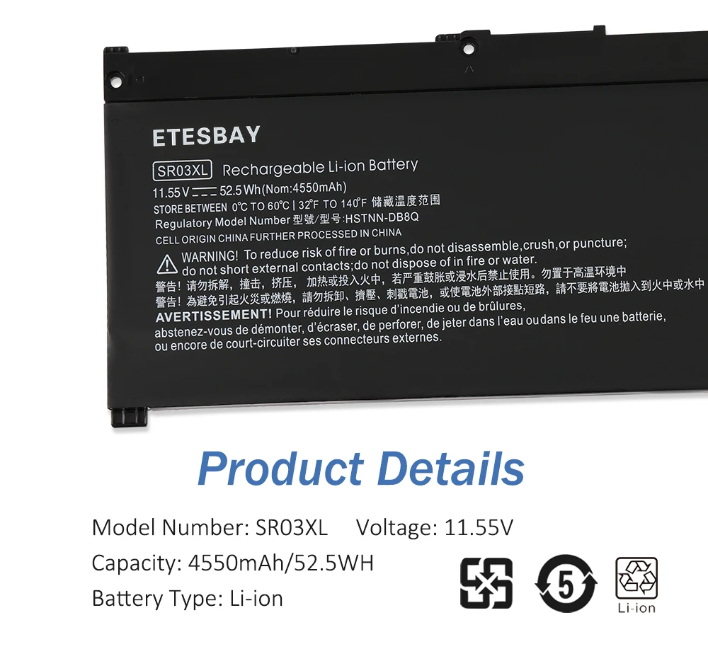 ETESBAY SR03XL 4550 Hp 파빌리온 15-cx0003ng 15-CX0058WM 15-CX CX0056WM Envy X360 15-CN 15-CP 17-BW 시리즈