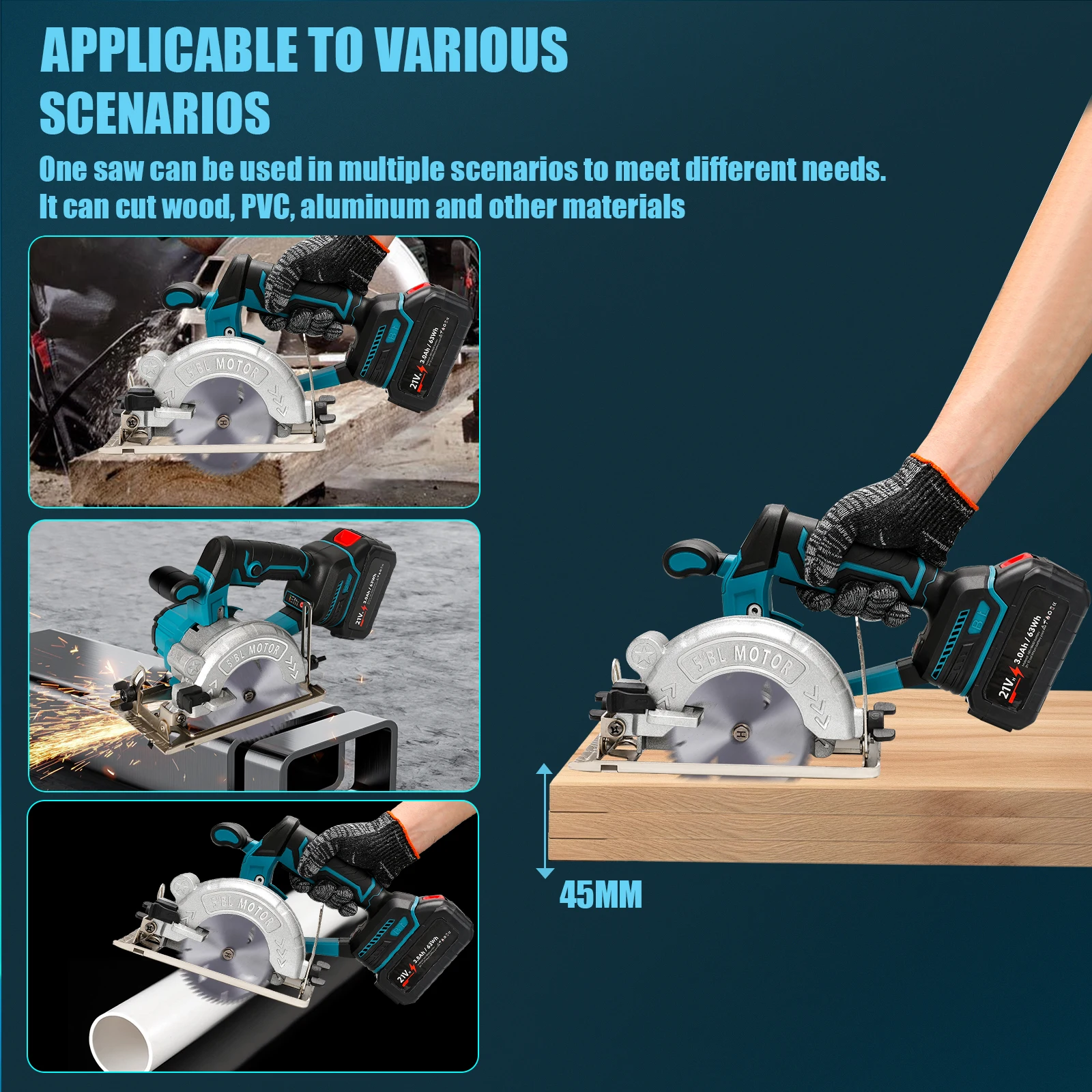 5 Zoll 125mm Akku-Kreissäge Holzbearbeitungswerkzeug Elektrisches Backwerkzeug für Makita 18V Akku – Detail 4