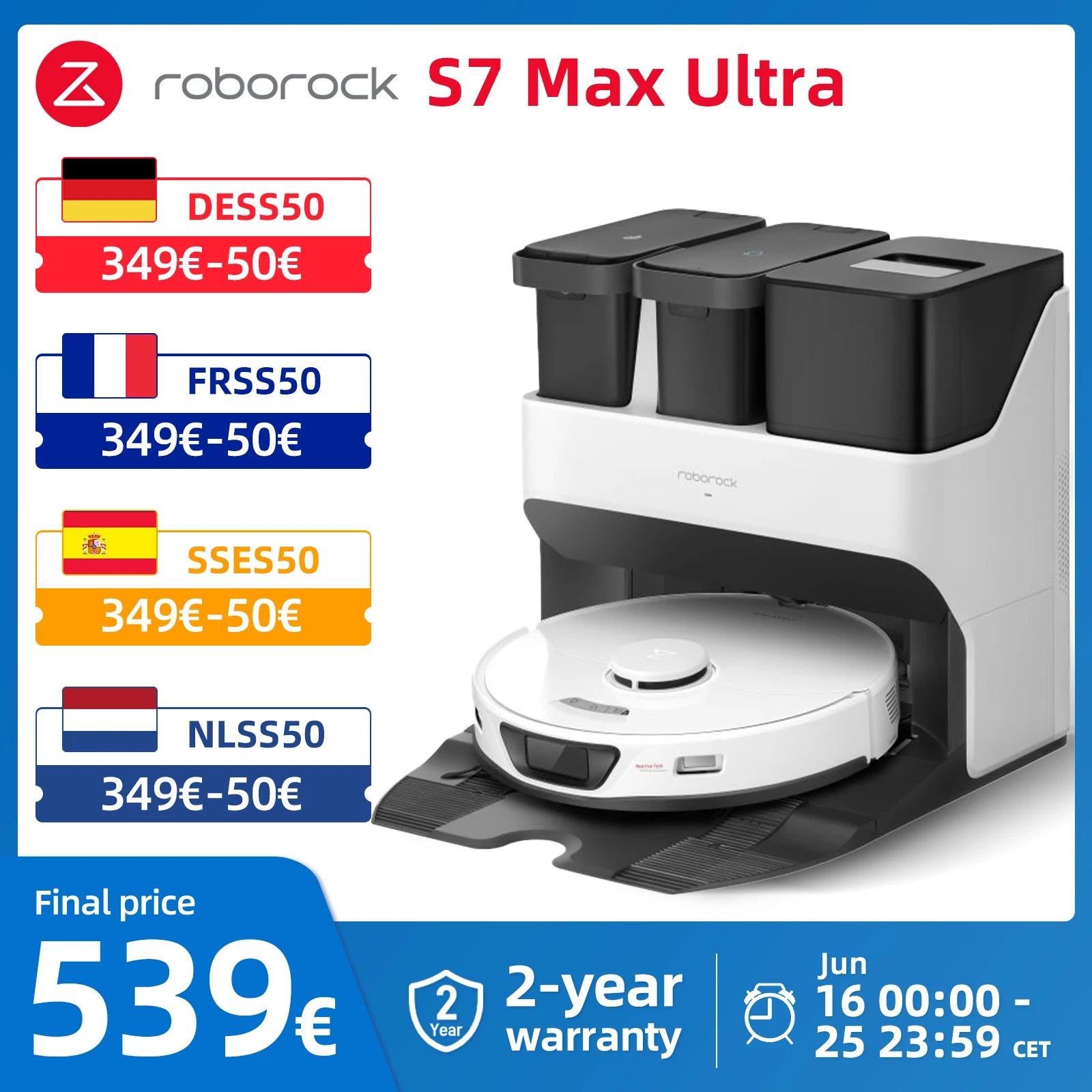 Roborock S7 Max Ultra Roboterstaubsauger, Upgrade von S7 Pro Ultra, 5500 Pa, automatisches Trocknen und Waschen mit dem Wischmopp, selbstentleerend, selbstauffüllend