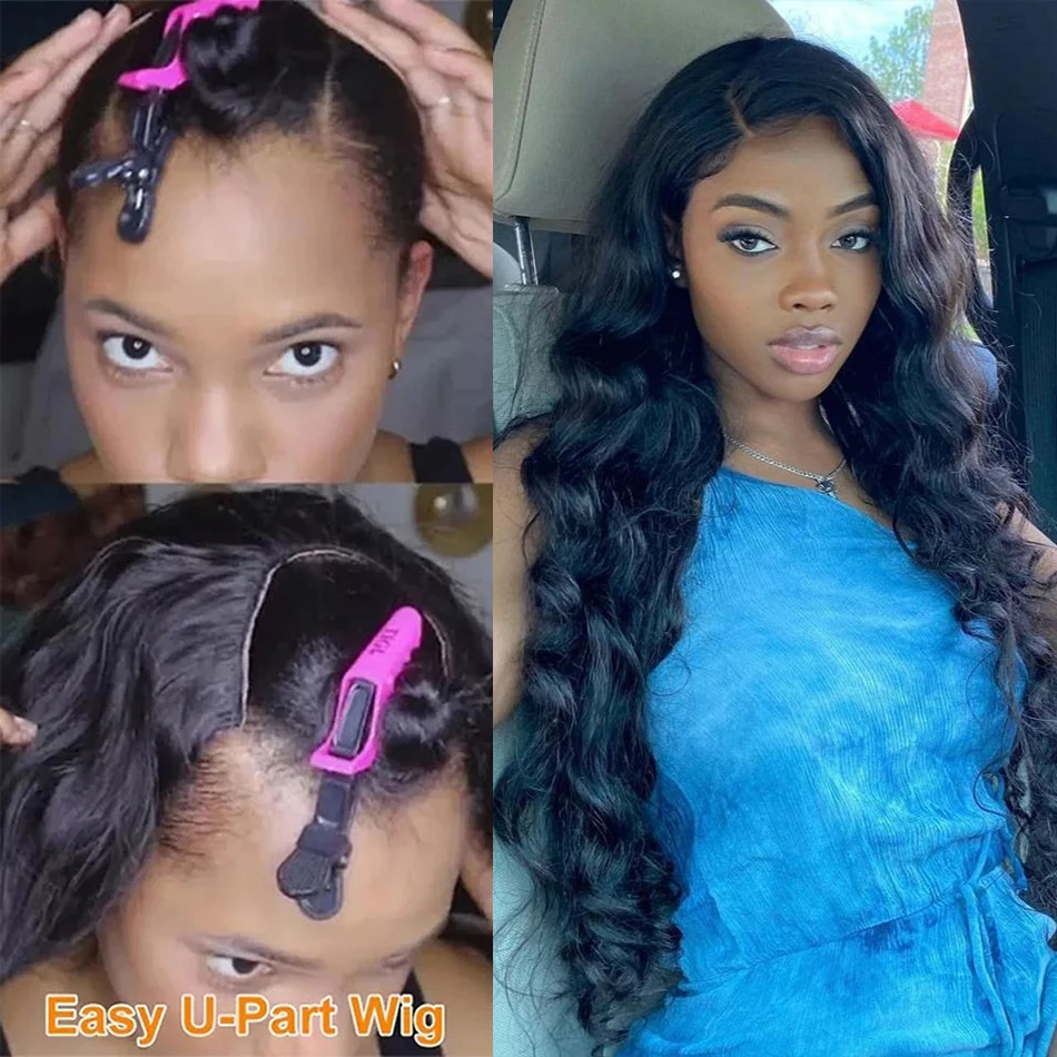 Perruque Body Wave U-Part Malaisienne Remy, Cheveux Vierges, Densité 100%, Pas Cher, 180%, Vente en Gros, pour Femme Noire