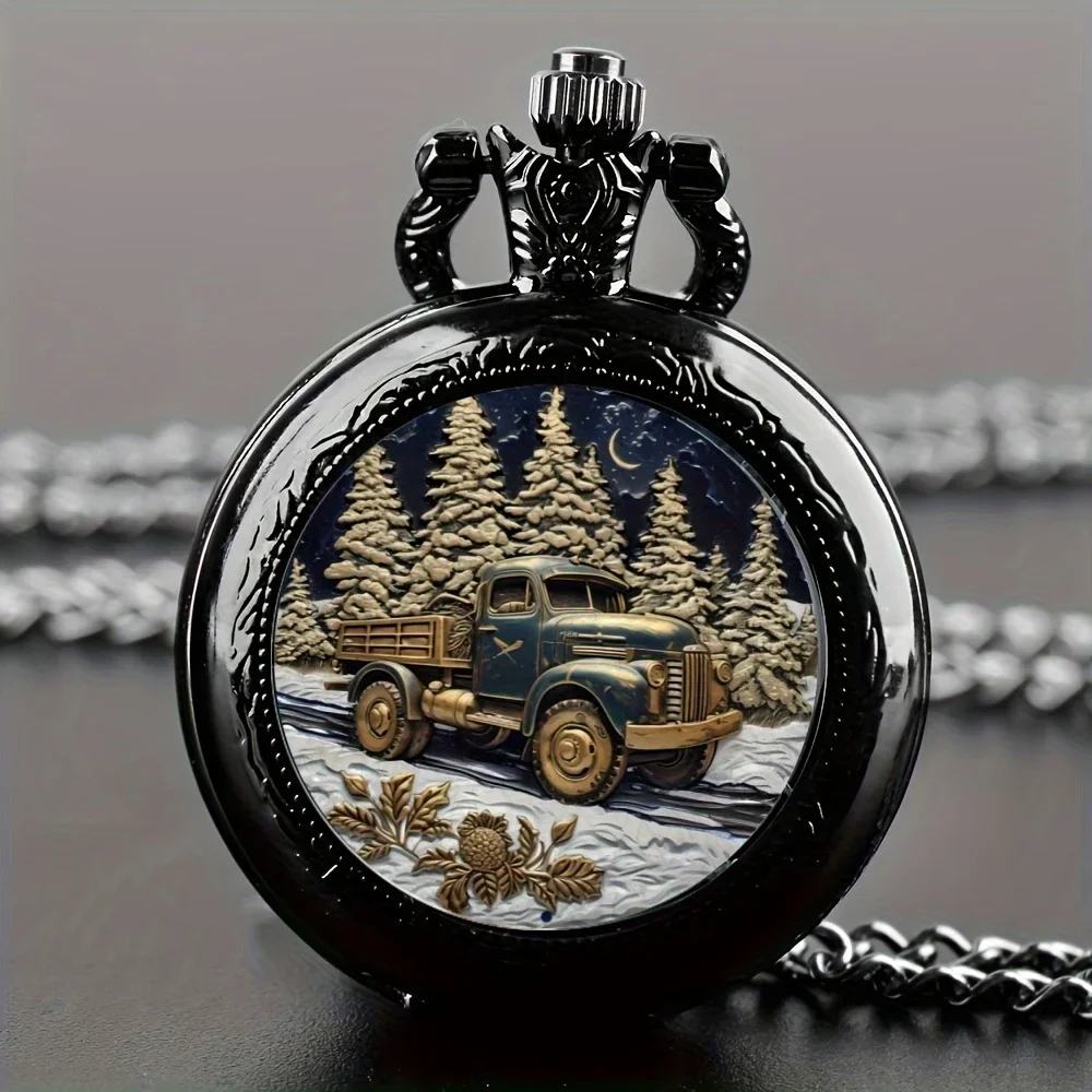 Vintage Unique Forest Truck Design Naszyjnik Wisiorek Kwarcowy zegarek kieszonkowy, wykwintne akcesoria Świetny zegarek dla mężczyzn, kobiet i dzieci — zdjęcie 2